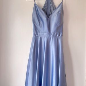 Light Blue Satin Prom Dress (With Pockets)